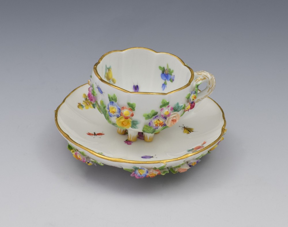 Meissen Flower Encrusted Cabinet Cup & Saucer View XI