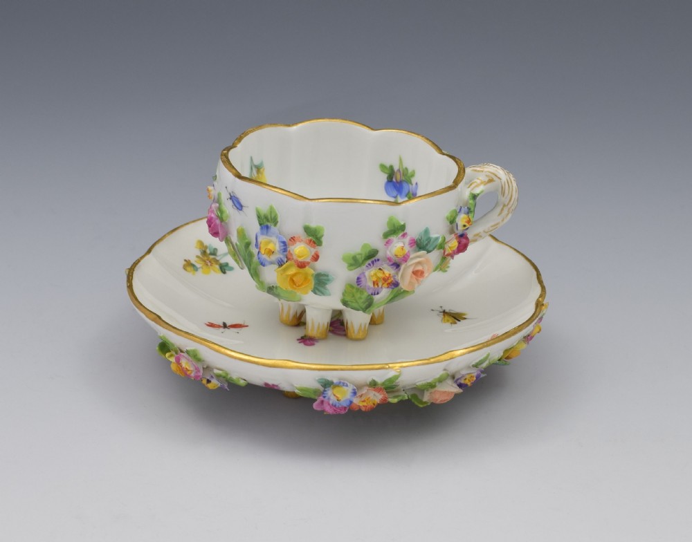 Meissen Flower Encrusted Cabinet Cup & Saucer View XII
