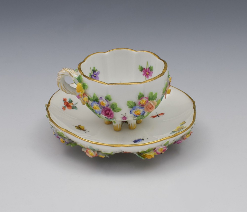 Meissen Flower Encrusted Cabinet Cup & Saucer View XIII