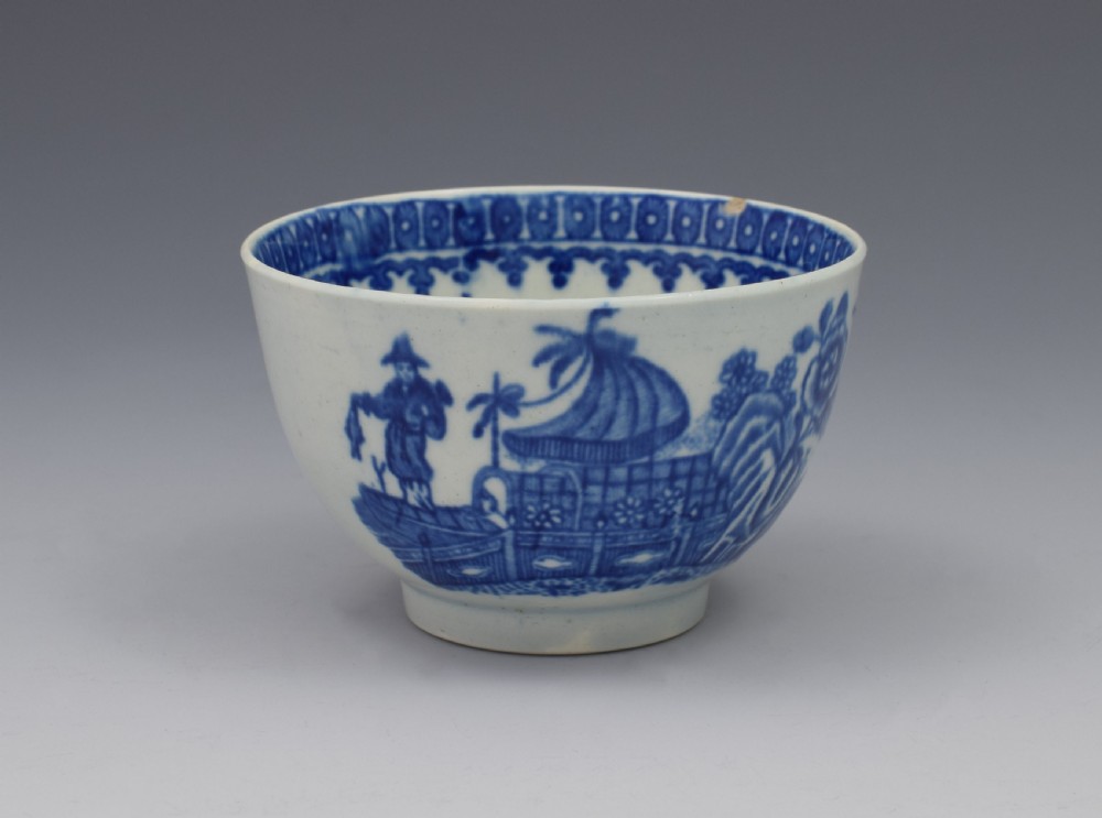 First Period Worcester Tea Bowl & Saucer Fisherman & Cormorant c.1775 View II