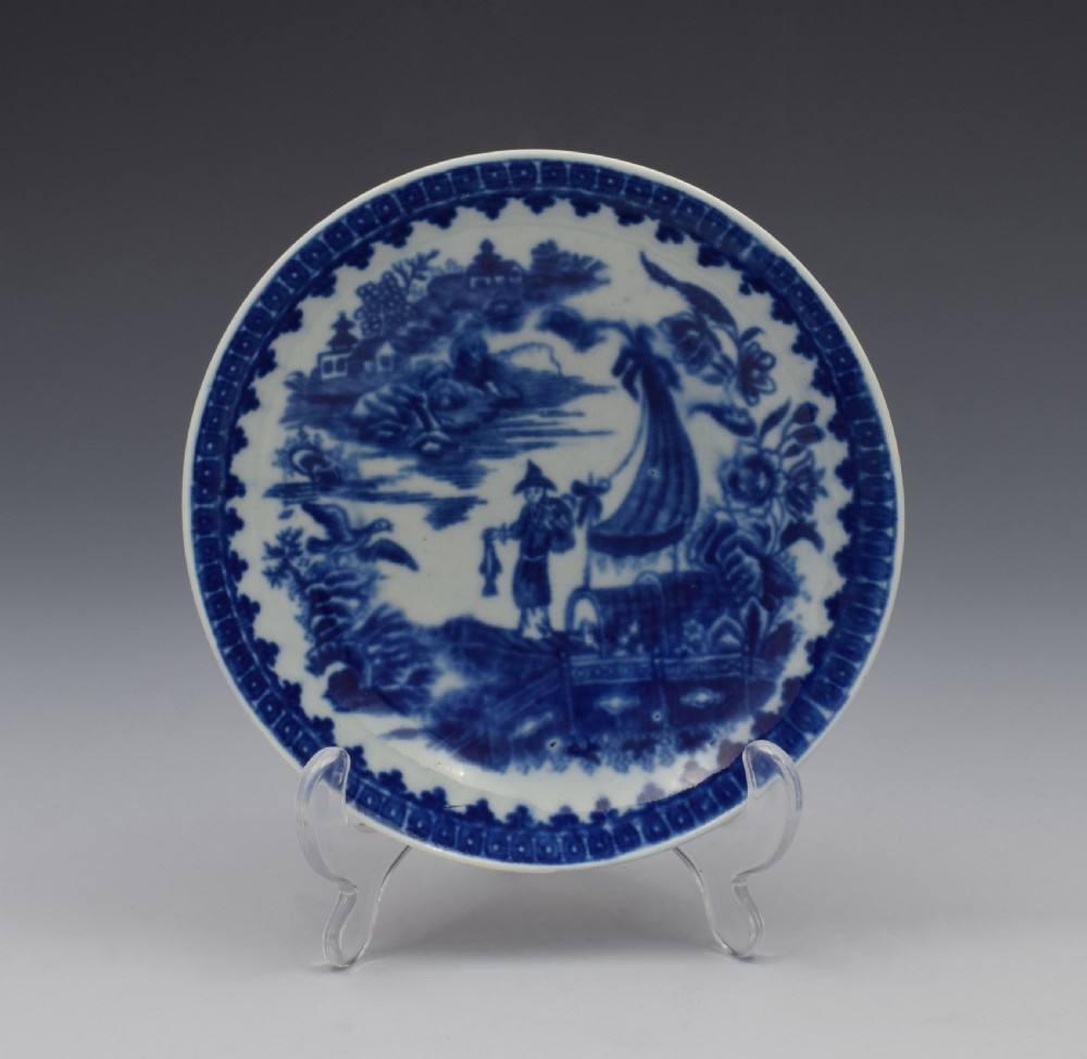 First Period Worcester Tea Bowl & Saucer Fisherman & Cormorant c.1775 View VII