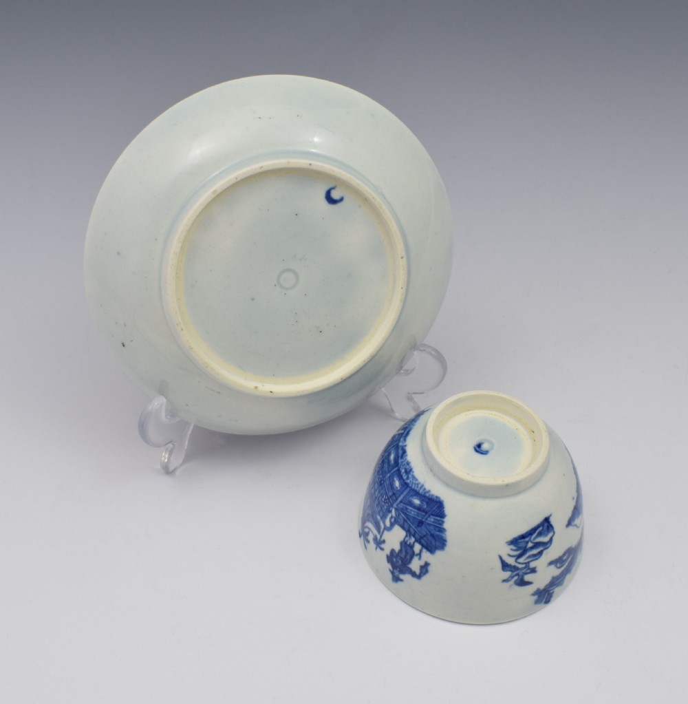First Period Worcester Tea Bowl & Saucer Fisherman & Cormorant c.1775 View VIII