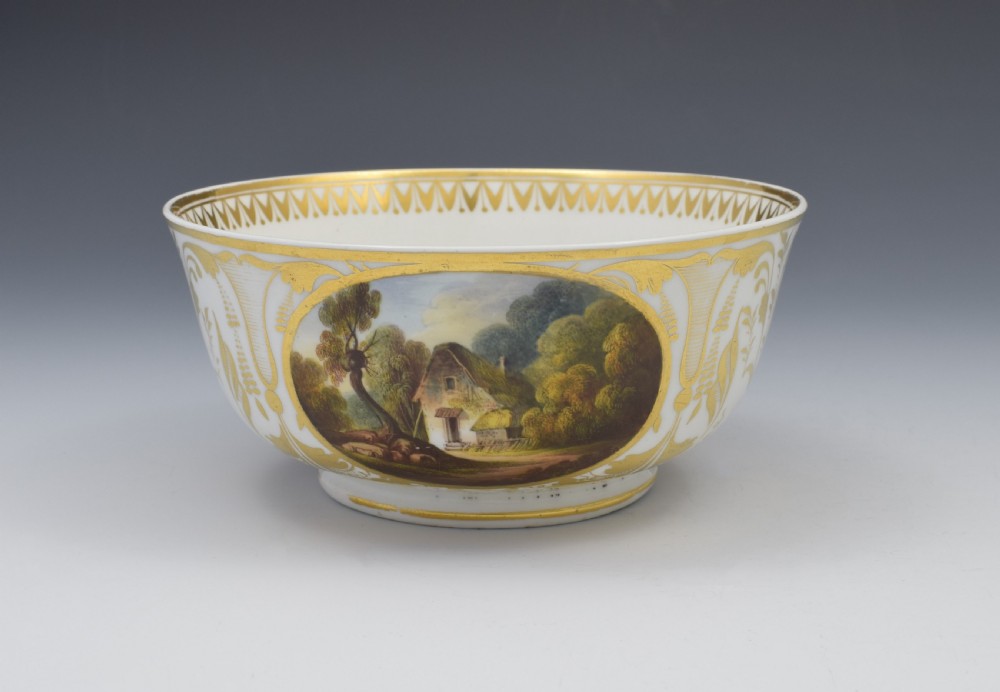 Large Georgian Derby Porcelain Named Landscape Views Slop Bowl