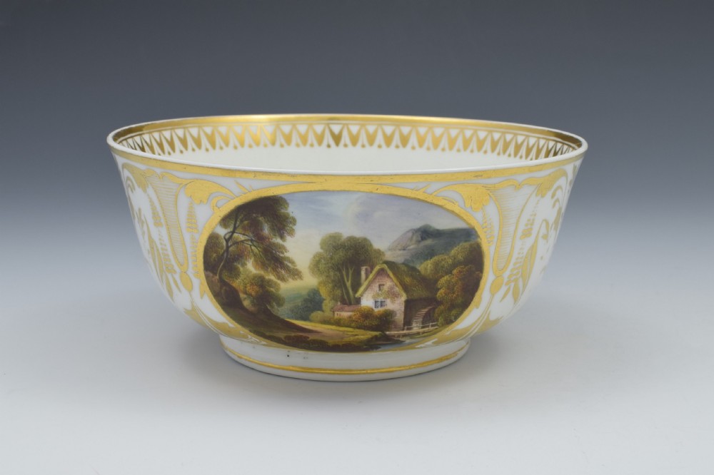 Large Georgian Derby Porcelain Named Landscape Views Slop Bowl View III
