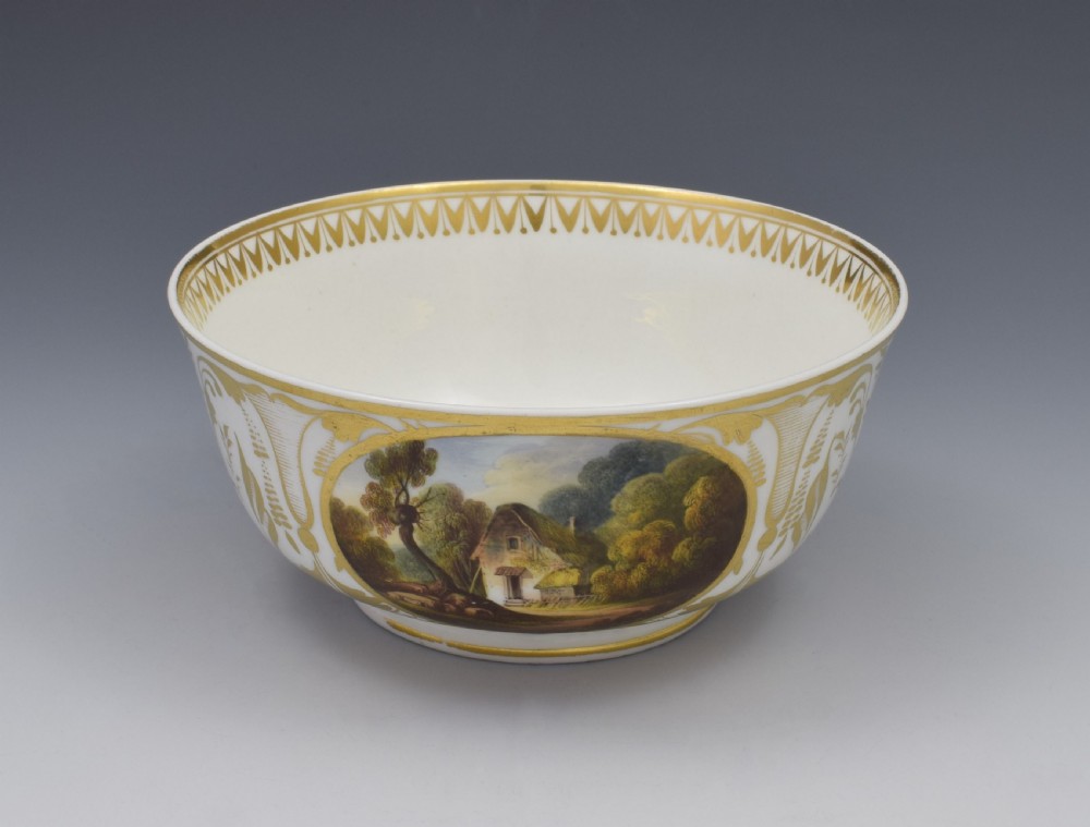 Large Georgian Derby Porcelain Named Landscape Views Slop Bowl View V