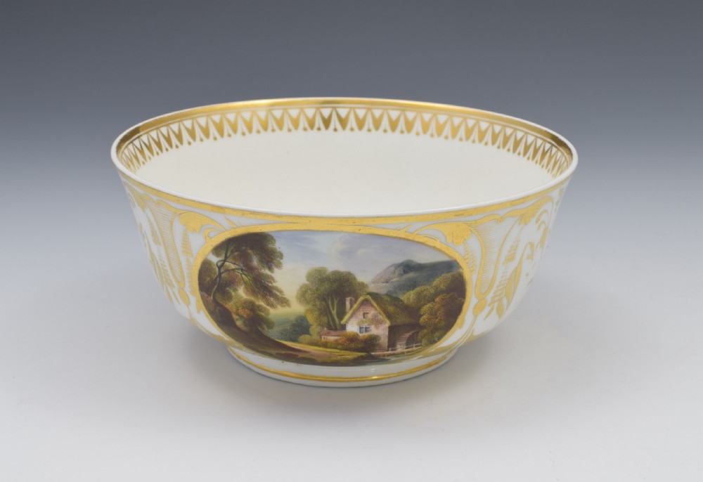 Large Georgian Derby Porcelain Named Landscape Views Slop Bowl View VI