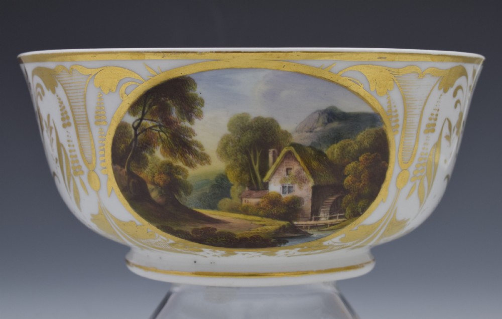 Large Georgian Derby Porcelain Named Landscape Views Slop Bowl View VII