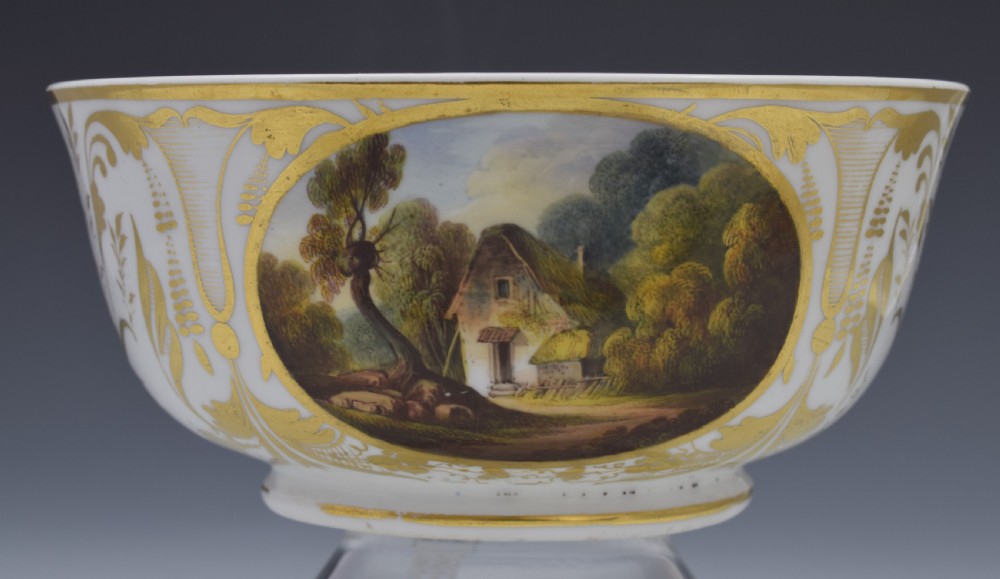 Large Georgian Derby Porcelain Named Landscape Views Slop Bowl View VIII