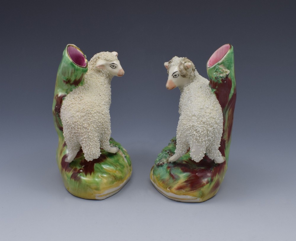 Pair Late Victorian Kent Staffordshire Pottery Ram & Ewe Spill Vases View IV