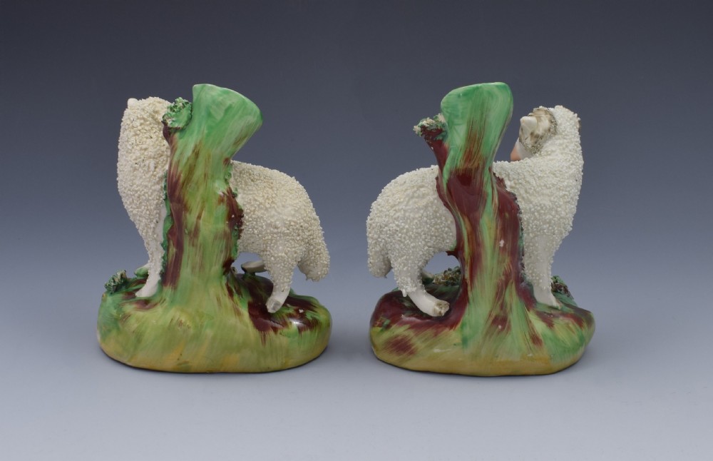 Pair Late Victorian Kent Staffordshire Pottery Ram & Ewe Spill Vases View V