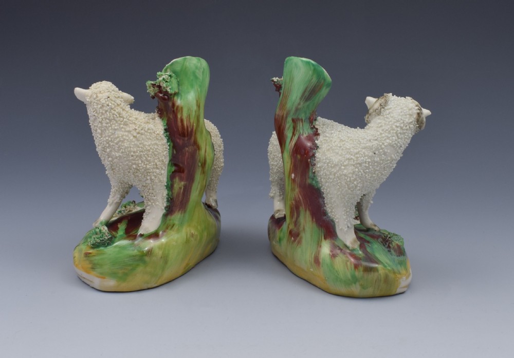 Pair Late Victorian Kent Staffordshire Pottery Ram & Ewe Spill Vases View VI
