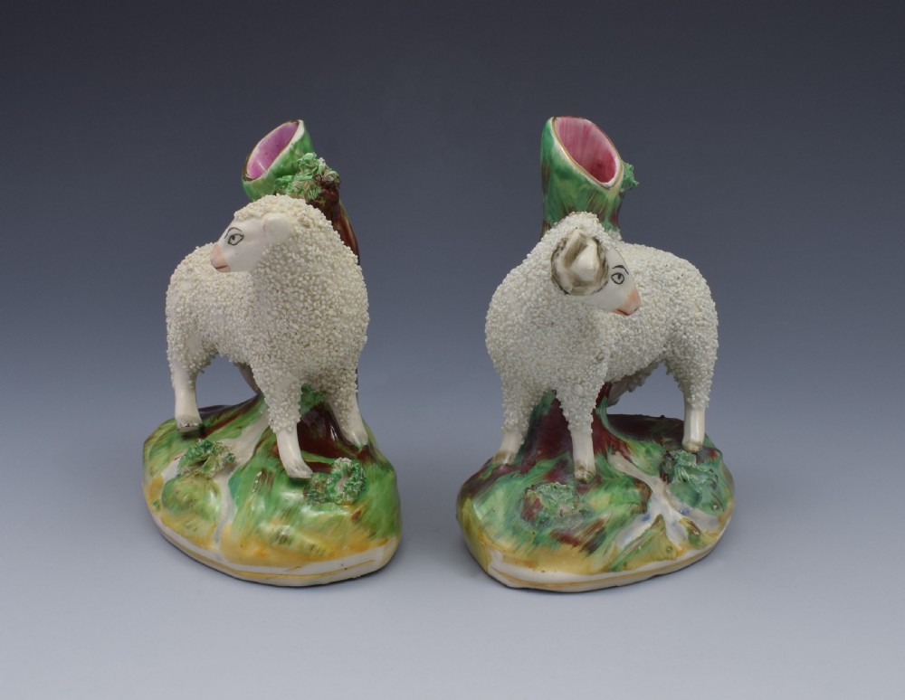Pair Late Victorian Kent Staffordshire Pottery Ram & Ewe Spill Vases View VII