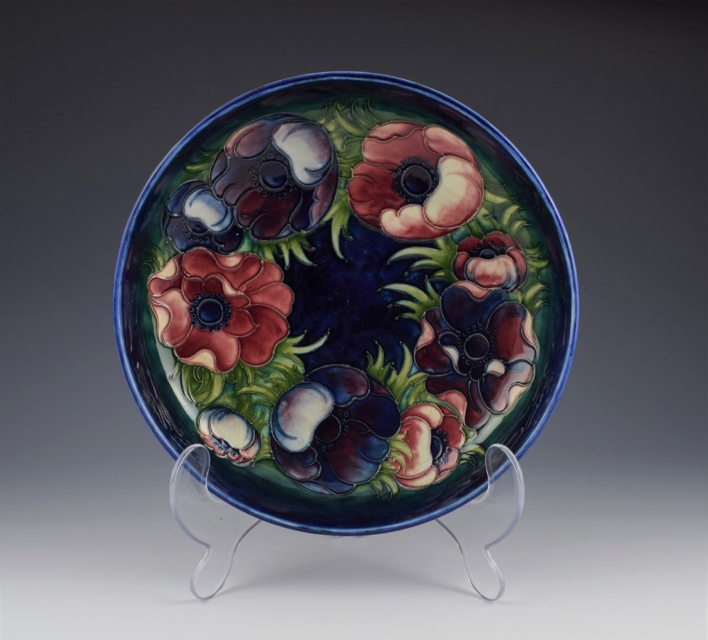 Large Walter Moorcroft Anemone Pattern Blue Ground Bowl 