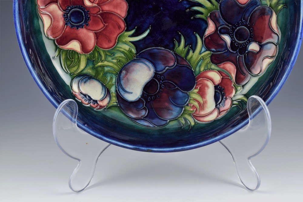 Large Walter Moorcroft Anemone Pattern Blue Ground Bowl  View V