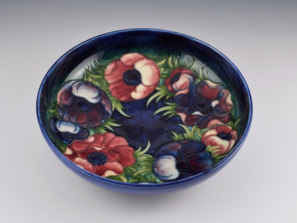 Large Walter Moorcroft Anemone Pattern Blue Ground Bowl  View VIII