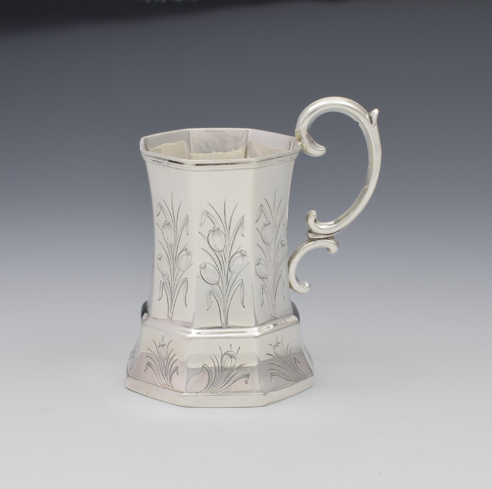 Unusual Early Victorian Octagonal Silver Christening Mug View II