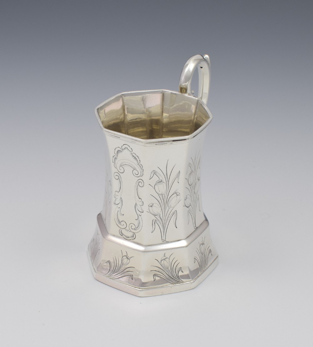 Unusual Early Victorian Octagonal Silver Christening Mug View III
