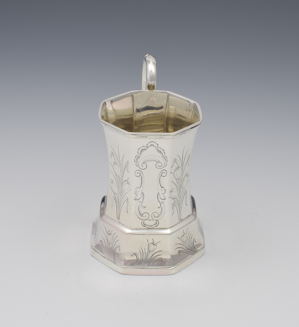 Unusual Early Victorian Octagonal Silver Christening Mug View IV