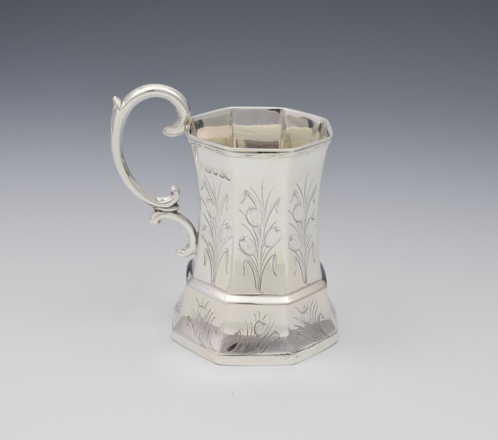 Unusual Early Victorian Octagonal Silver Christening Mug View V