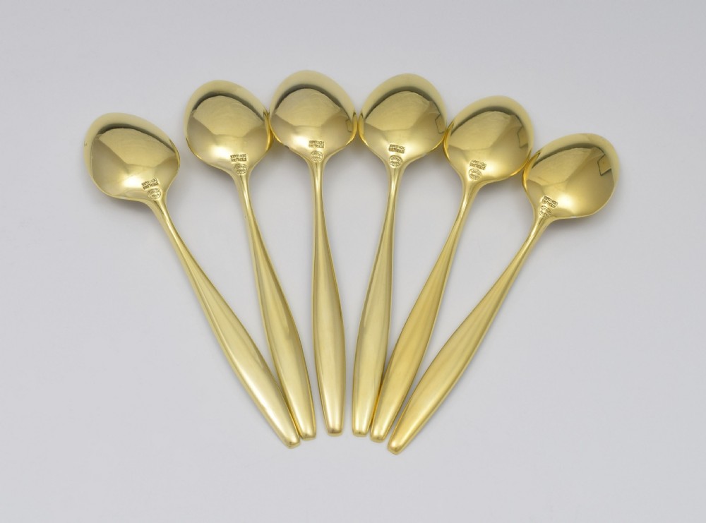 Cased Set 6 Georg Jensen Silver Gilt & Enamel Cypress Teaspoons View IX