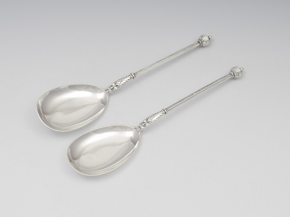 Pair Of Victorian Green Man Silver Serving Spoons