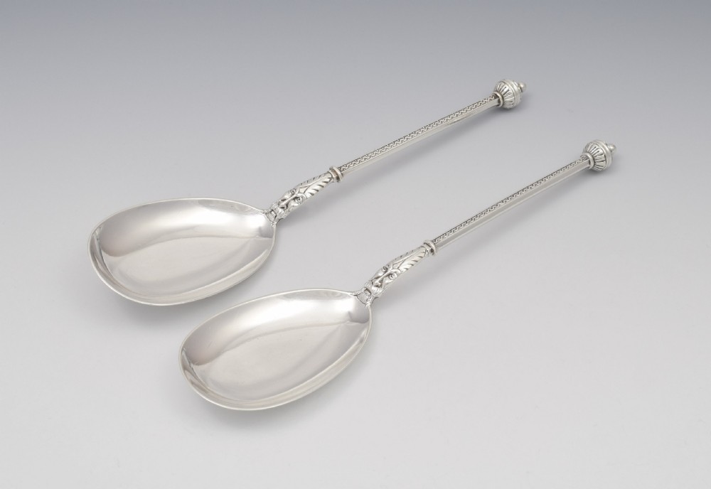 Pair Of Victorian Green Man Silver Serving Spoons View II