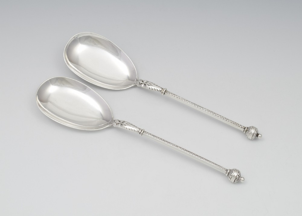 Pair Of Victorian Green Man Silver Serving Spoons View IV