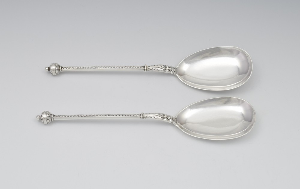 Pair Of Victorian Green Man Silver Serving Spoons View V