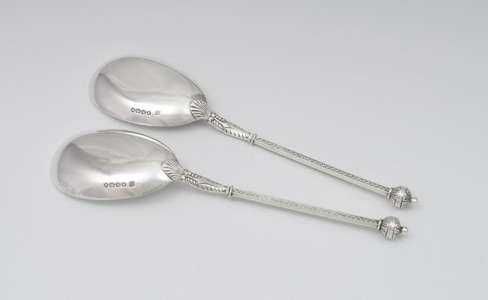 Pair Of Victorian Green Man Silver Serving Spoons View X