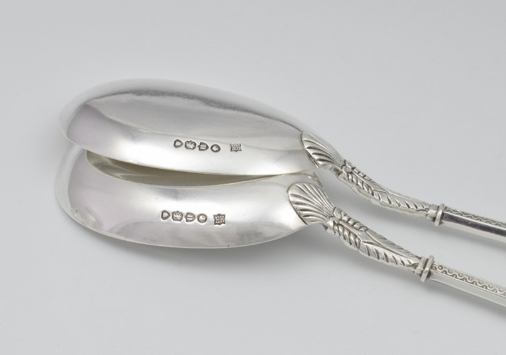Pair Of Victorian Green Man Silver Serving Spoons View XI