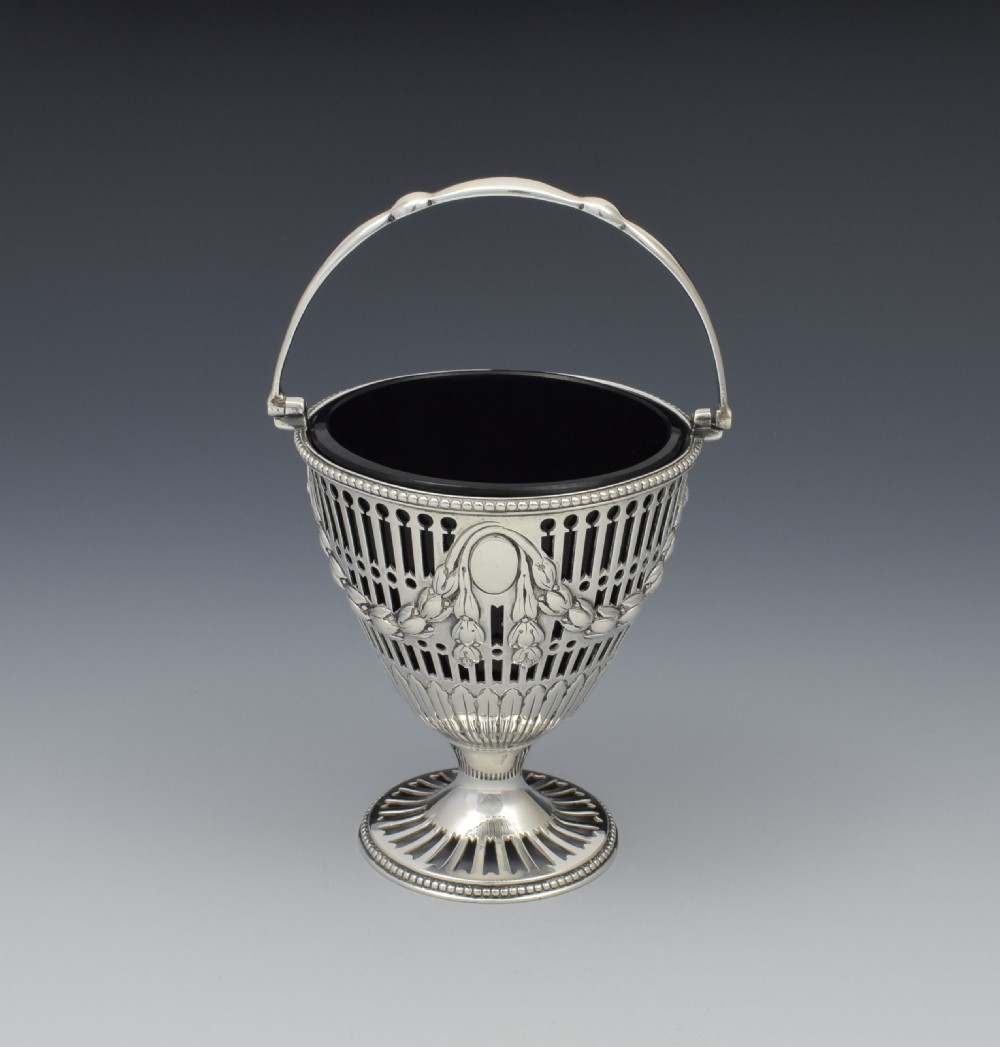 George III Pierced Silver & Glass Sugar Basket Georgian View III