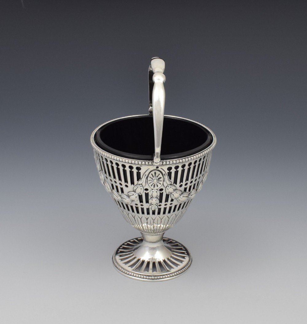 George III Pierced Silver & Glass Sugar Basket Georgian View IV