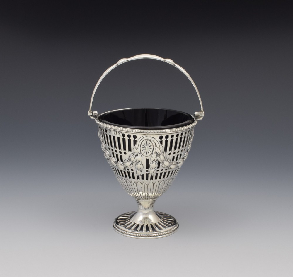 George III Pierced Silver & Glass Sugar Basket Georgian View V
