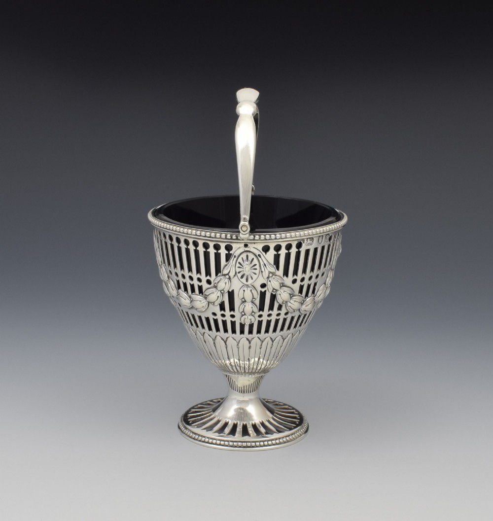 George III Pierced Silver & Glass Sugar Basket Georgian View VI