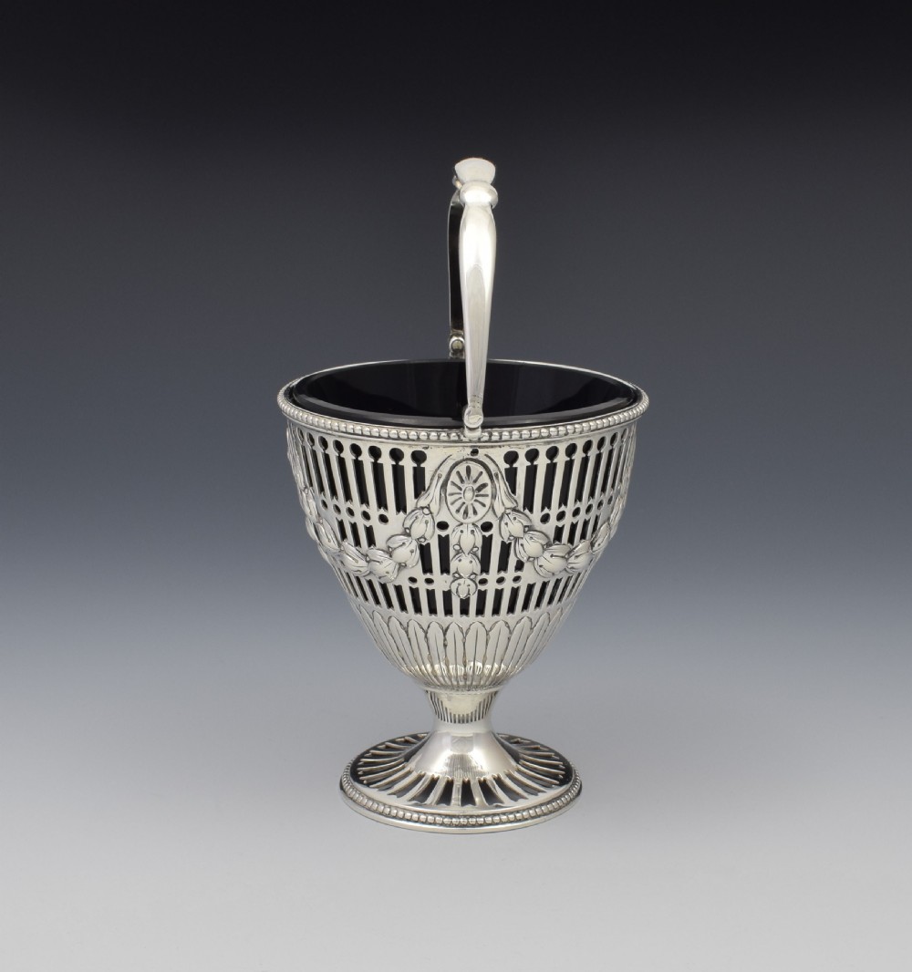George III Pierced Silver & Glass Sugar Basket Georgian View VII