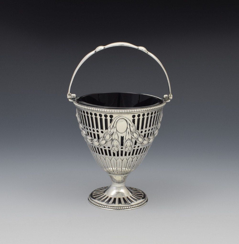 George III Pierced Silver & Glass Sugar Basket Georgian View VIII