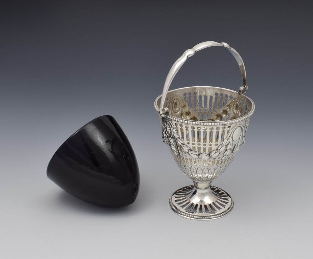 George III Pierced Silver & Glass Sugar Basket Georgian View XI