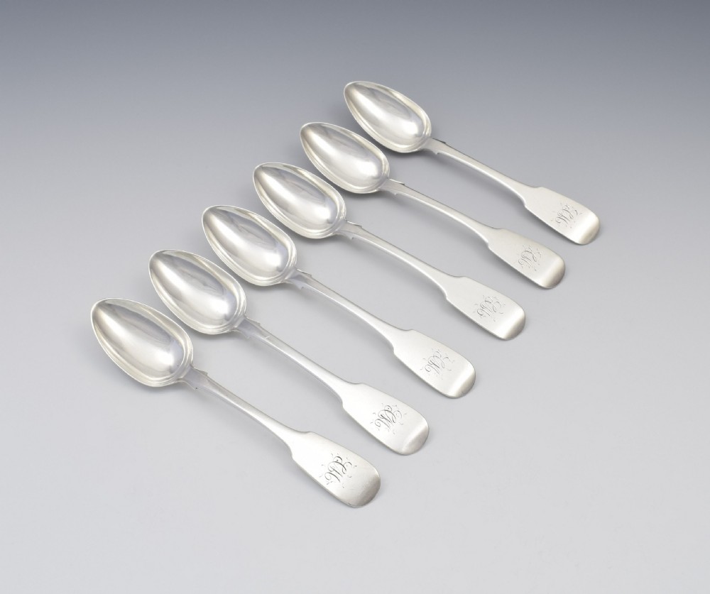 Set Of 6 William IV Irish Silver Rat Tail Teaspoons Dublin 