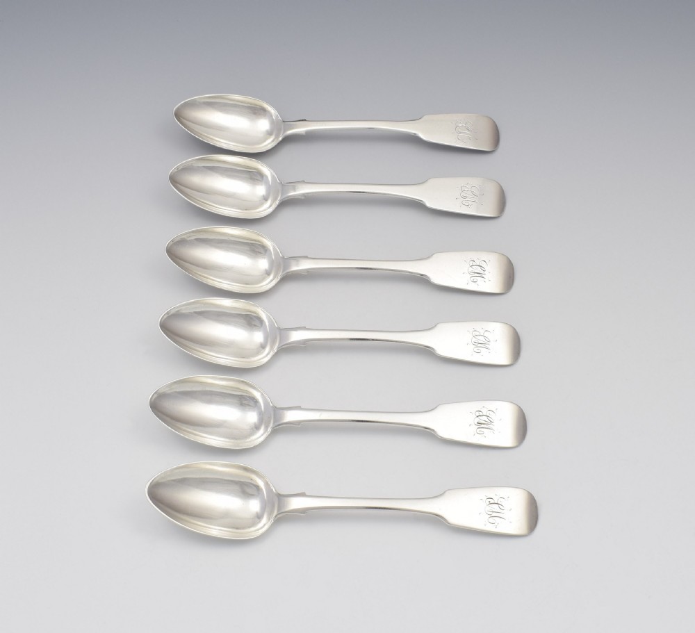Set Of 6 William IV Irish Silver Rat Tail Teaspoons Dublin  View II