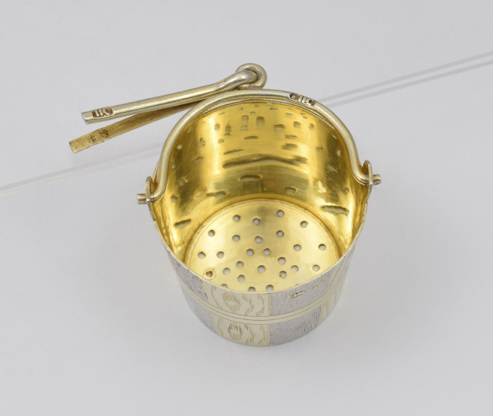 Fine Russian Silver & Parcel Gilt Bucket Tea Strainer c.1900 View VIII