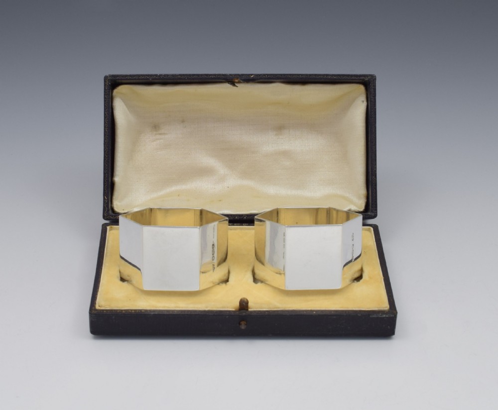 Pair George VI Hexagonal Silver Napkin Rings