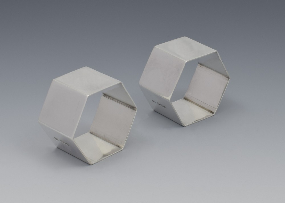Pair George VI Hexagonal Silver Napkin Rings View II