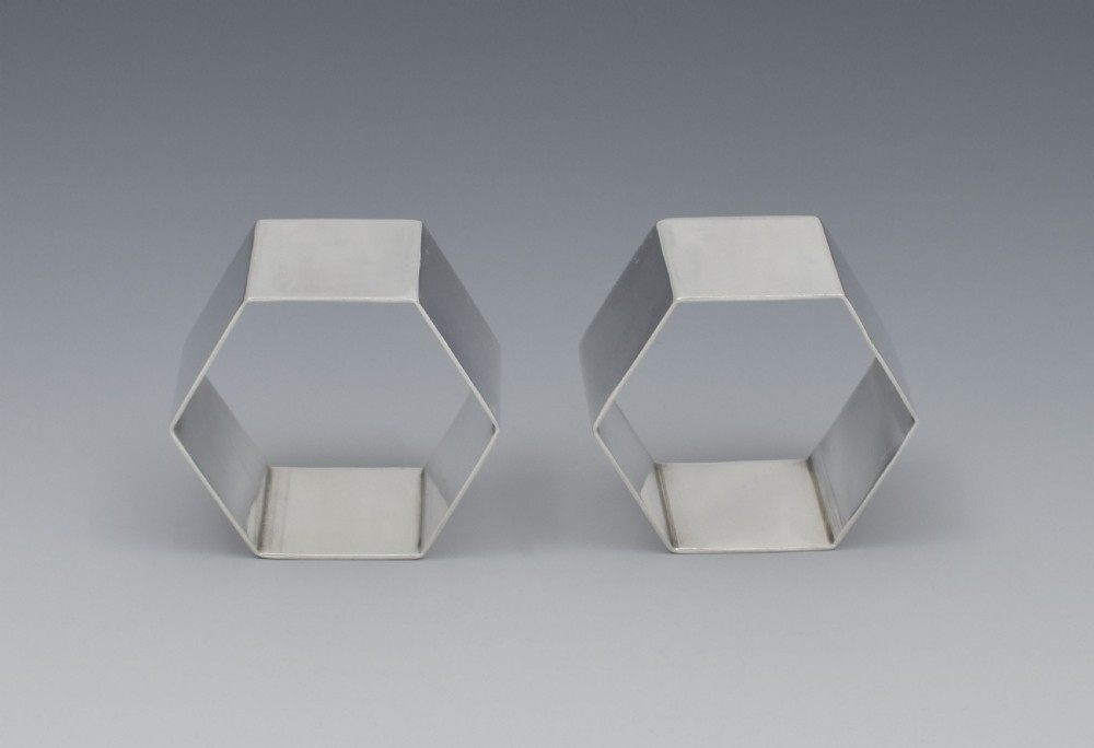 Pair George VI Hexagonal Silver Napkin Rings View III