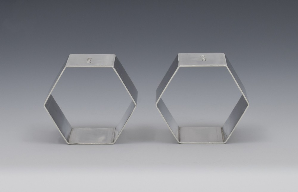 Pair George VI Hexagonal Silver Napkin Rings View IV