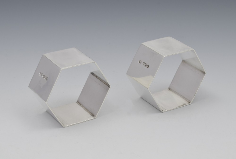 Pair George VI Hexagonal Silver Napkin Rings View V
