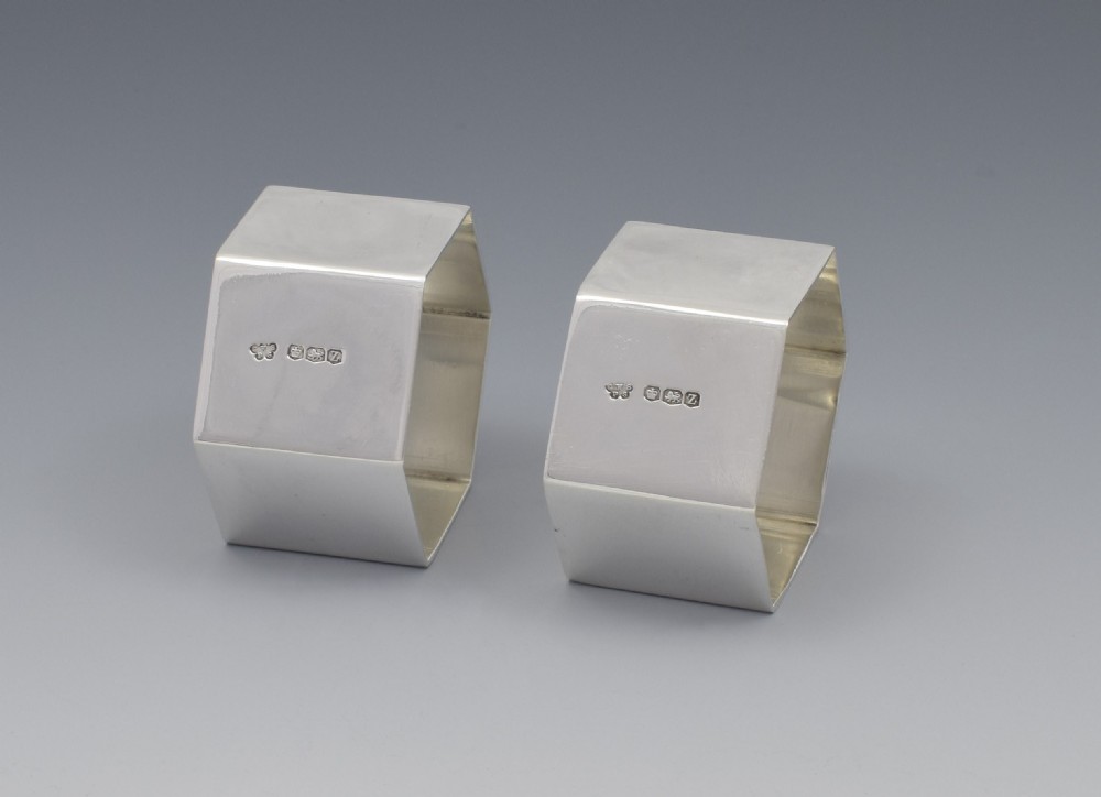Pair George VI Hexagonal Silver Napkin Rings View VI