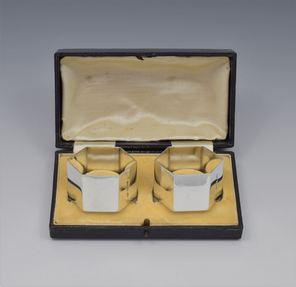Pair George VI Hexagonal Silver Napkin Rings View VIII