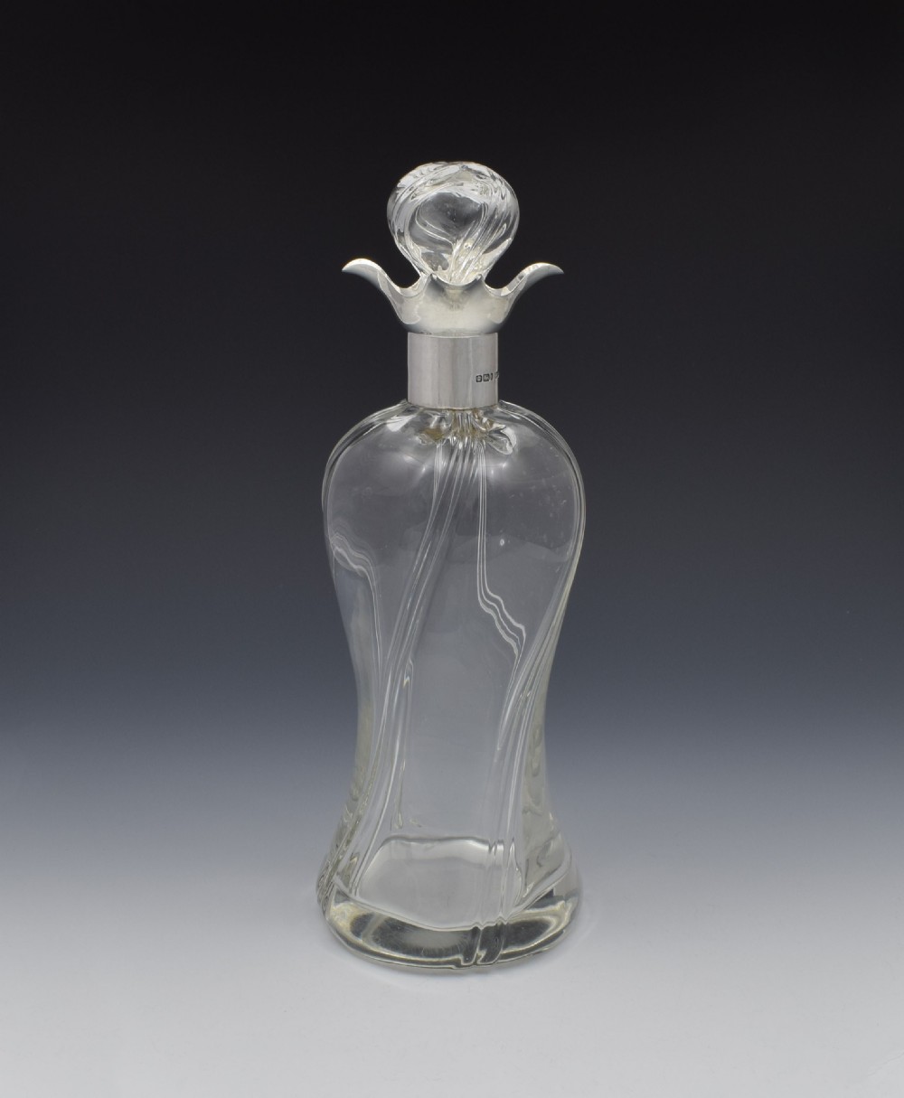Edwardian Silver Mounted & Wrythen Glass Decanter Walker & Hall