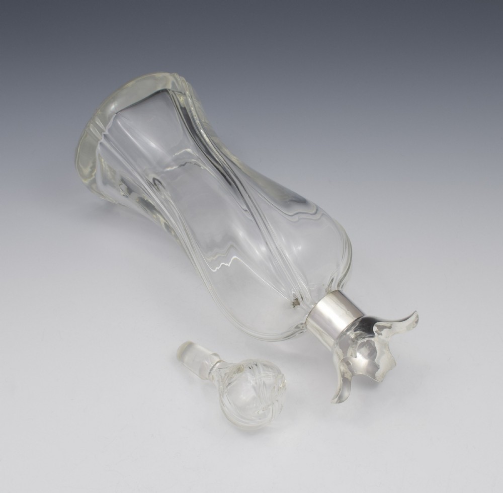 Edwardian Silver Mounted & Wrythen Glass Decanter Walker & Hall View X