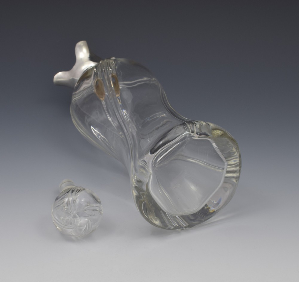 Edwardian Silver Mounted & Wrythen Glass Decanter Walker & Hall View XI
